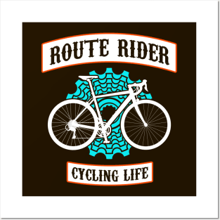 Route rider, cycling life art with blue back cassette or back pinion and white route bycicle Posters and Art